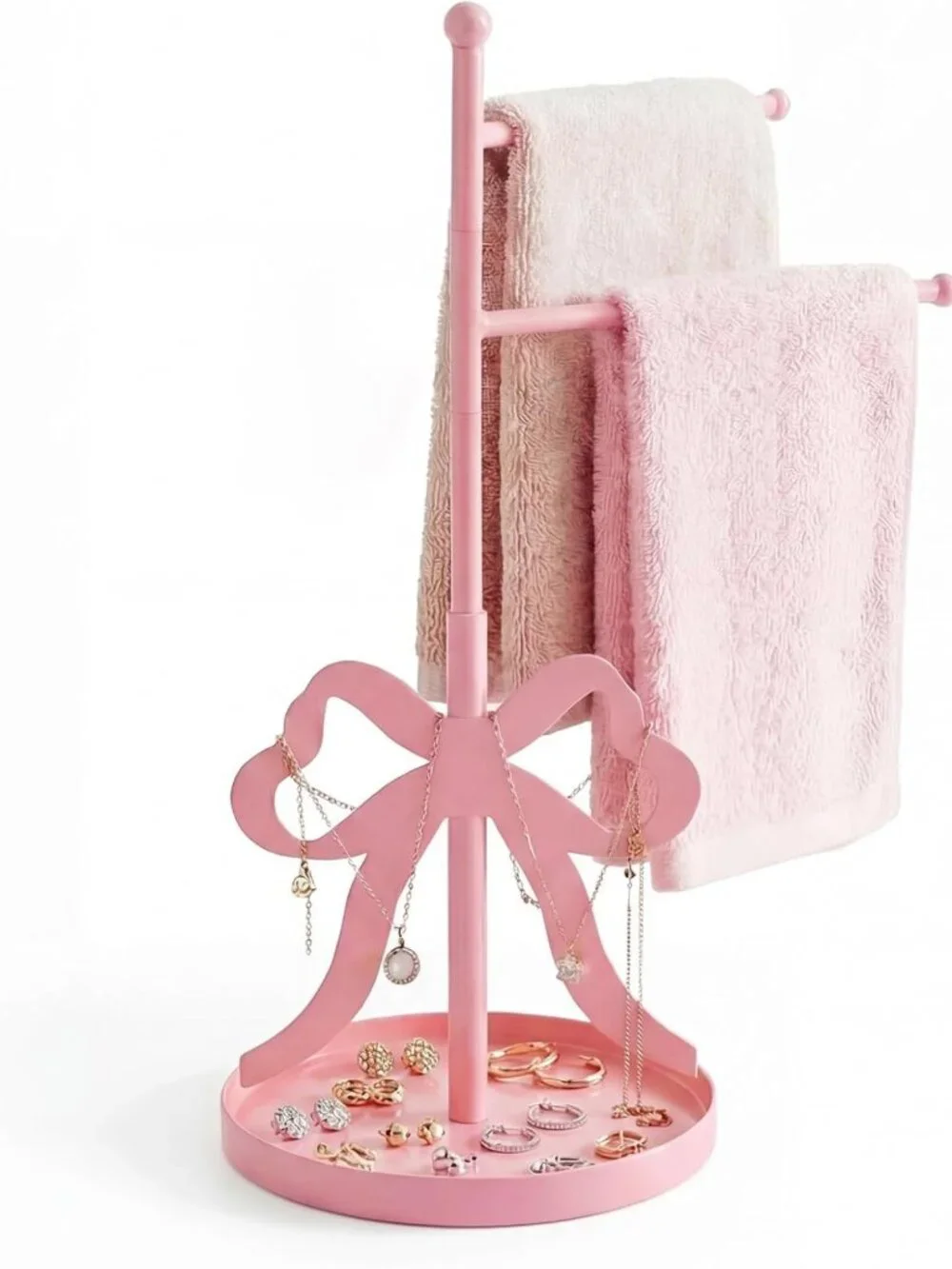 Cute Pink Bow Towel Holder - F-Shape Hand Towel Stand with Swivel Arms for